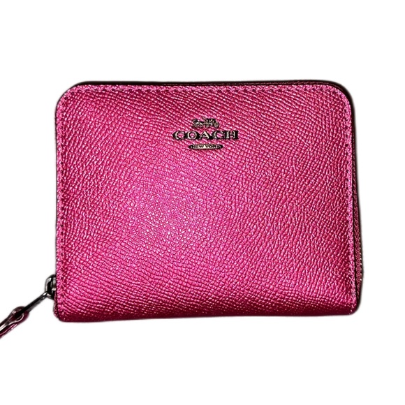 Coach Handbags - Coach Metallic Pink Small Zip Wallet